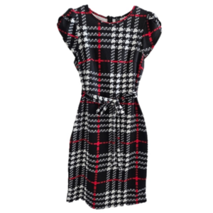 PLAID SHEATH DRESS SZ 6 BLACK, WHITE, RED